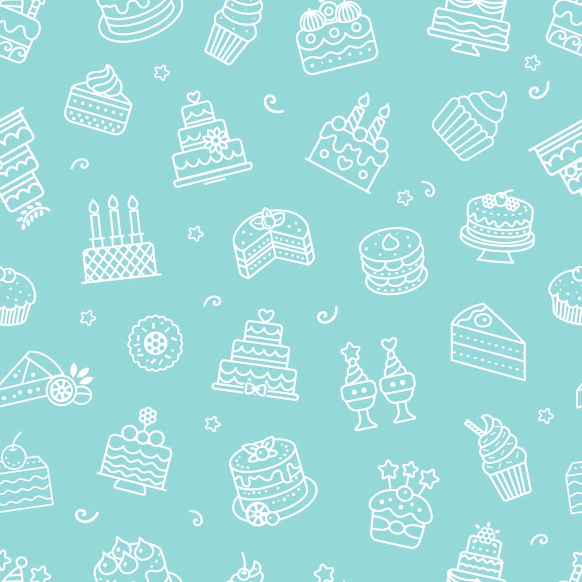 Turkuaz fonida choksiz tort naqshli vektor tasviri | Seamless cake pattern turquoise background vector illustration 1