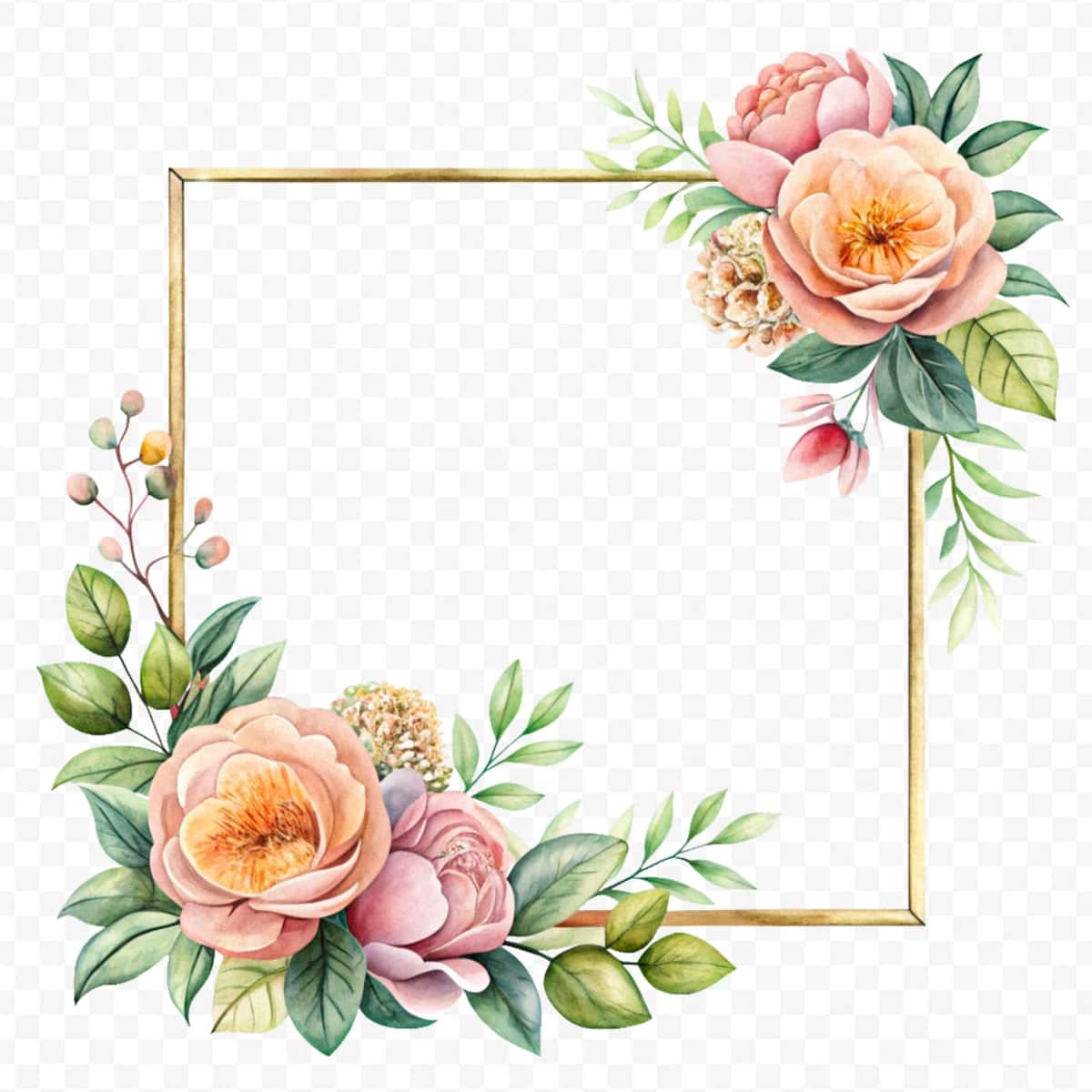 Chiroyli akvarel gulli ramka izolyatsiya qilingan shaffof fon | Beautiful watercolor floral frame isolated transparent background 1