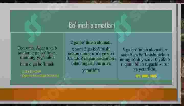 NoManfiy butun sonlar yigʻindisini va koʻpaytmasining boʻlinishi 3