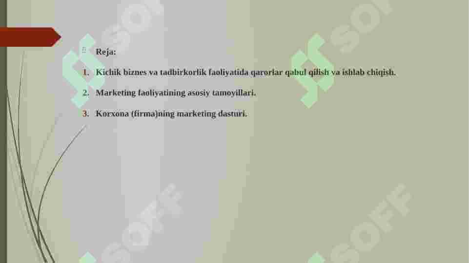 Kichik biznes va tadbirkorlik subyektlarida marketing faoliyatini tashkil etish. 2