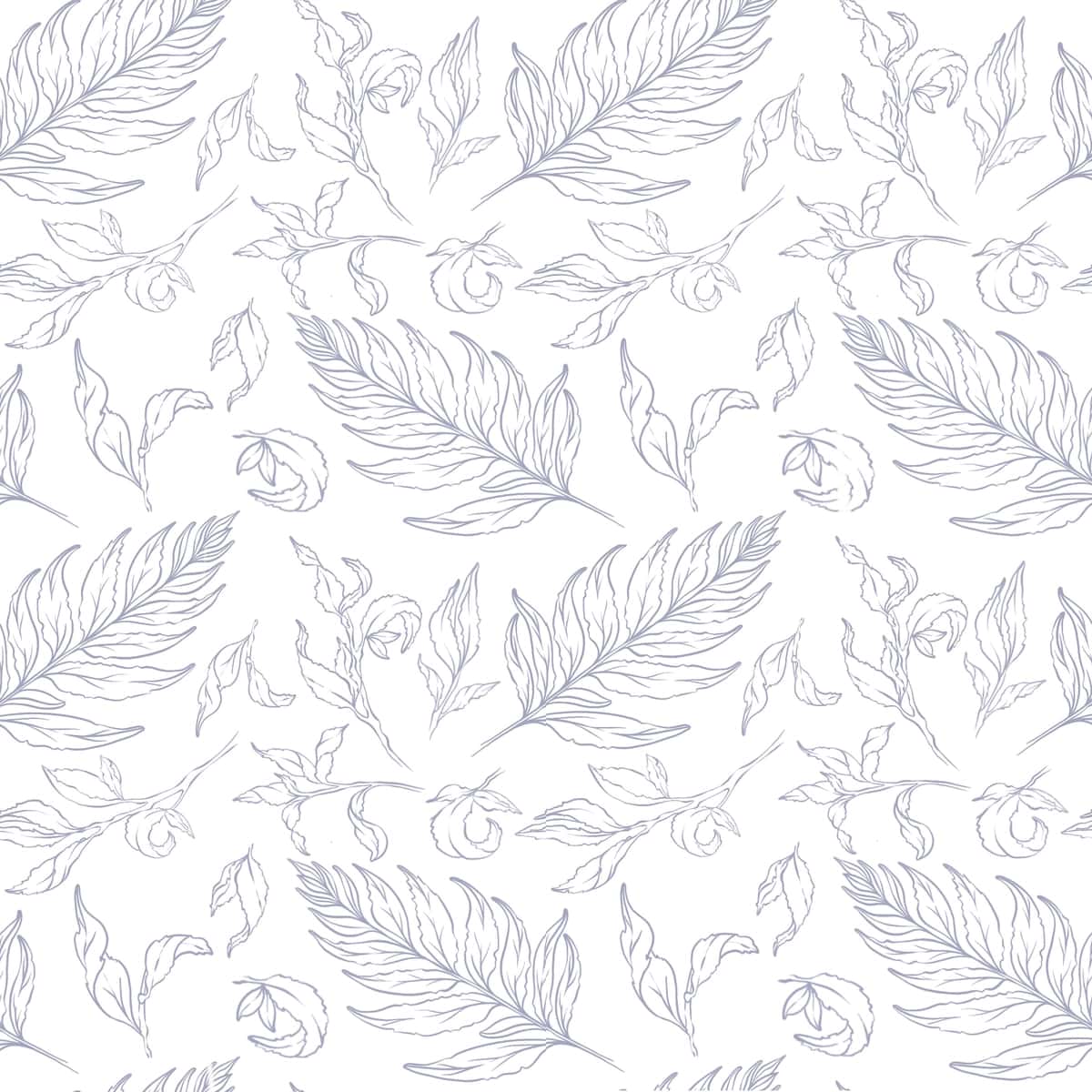 Turli xil oq barglarni o'z ichiga olgan botanik binafsha kontur naqshlari | Botanical purple outline pattern featuring various leaves white 1