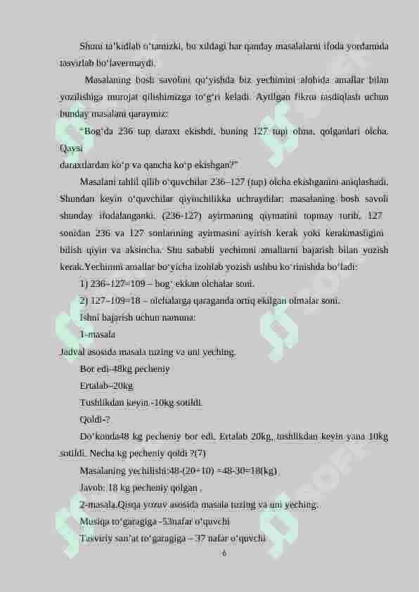 Uchinchi sinfda matematikadan sodda masalalar va ularni yechishga o`rgatish metodikasi 6