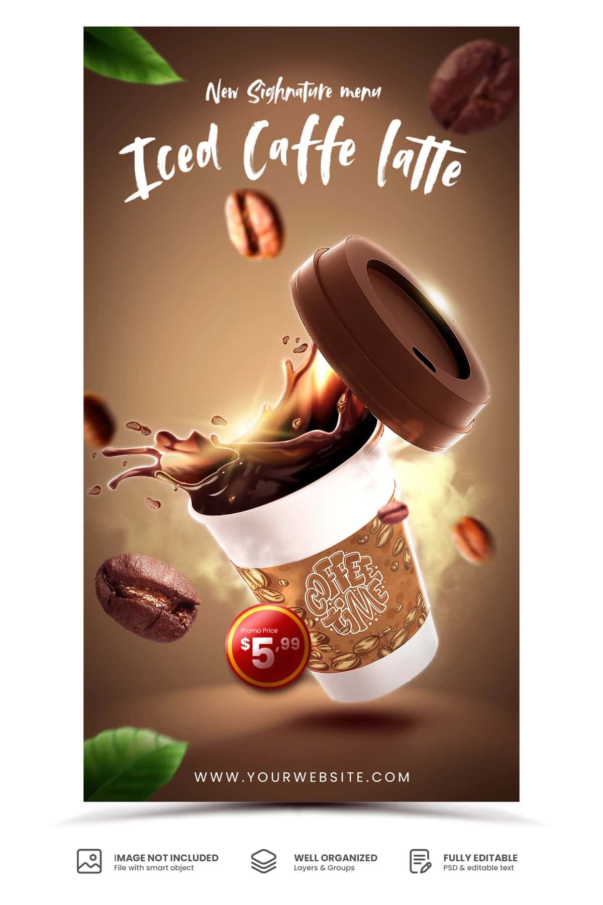 Qahva ichimligi menyusi flayer banneri ijtimoiy media post shabloni | Coffee drink menu flyer banner social media post template 1