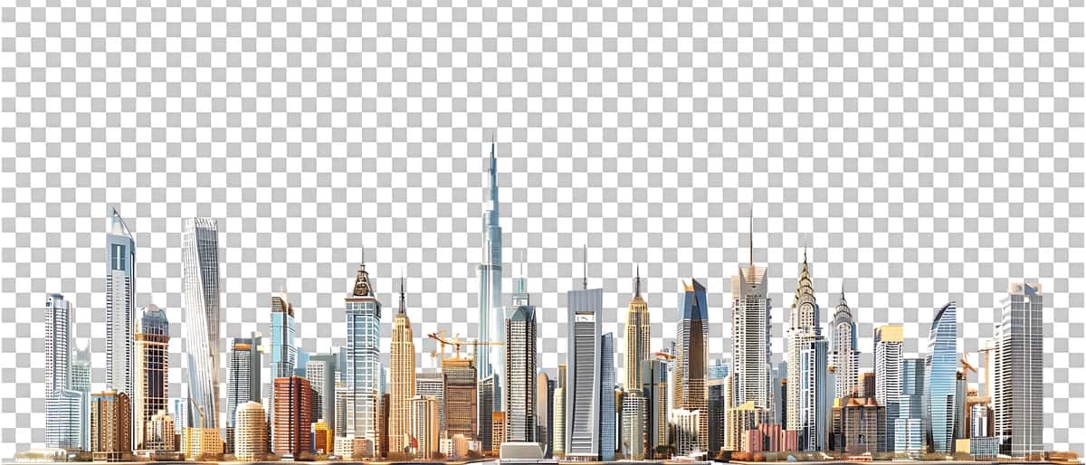 Ajoyib 3D uslubida tasvirlangan gavjum shahar osmon chizig'i ko'zga tashlanadi | Skyline bustling city depicted striking 3d style emerges prominently 1