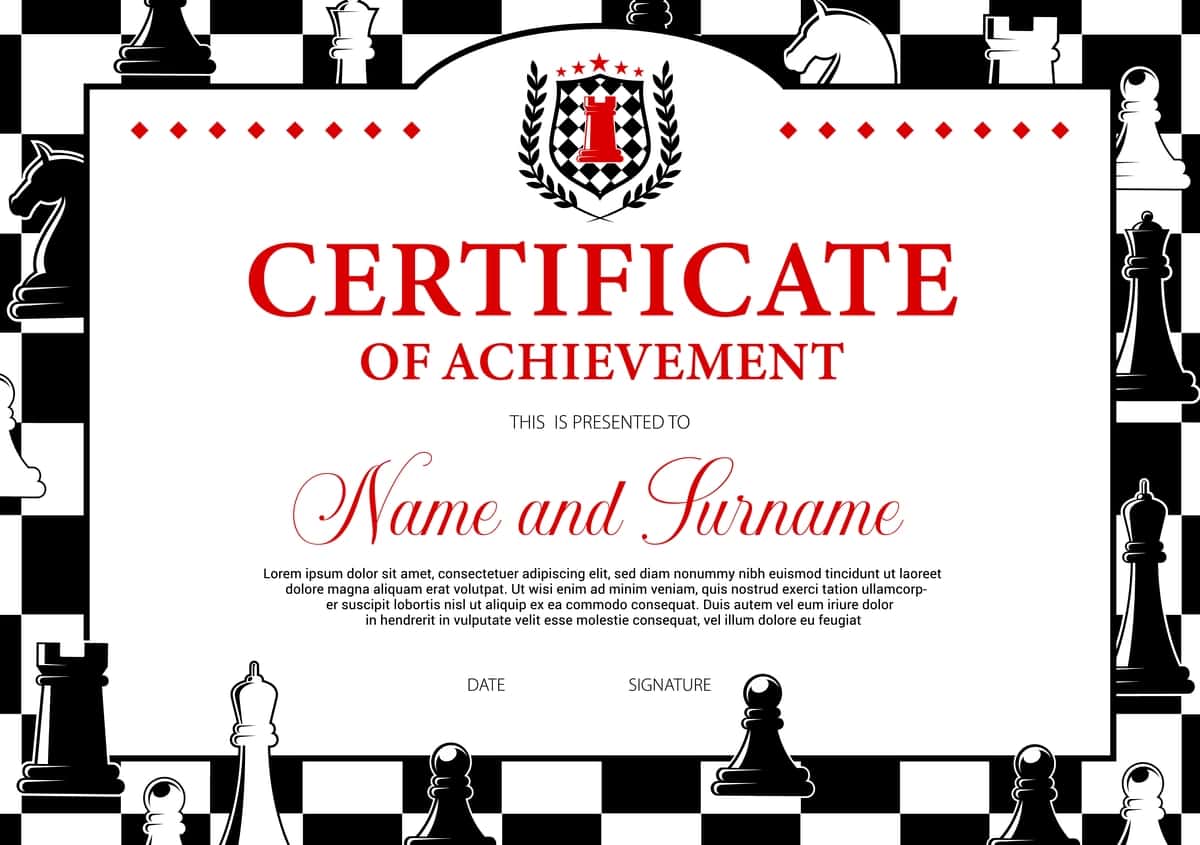 Shaxmat turnirida ishtirok etish yutug'i sertifikati diplomi | Certificate achievement chess tournament participation award diploma 1