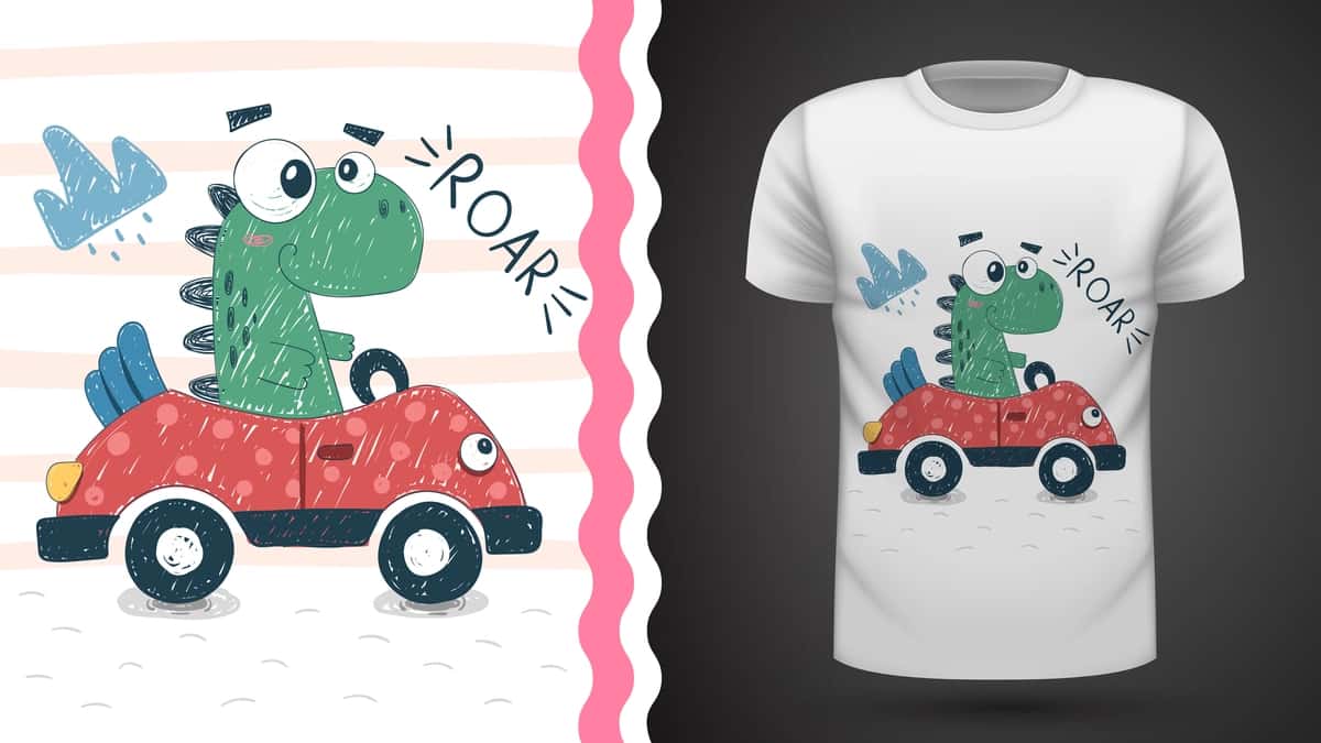 Avtomobil g'oyasi chop etilgan futbolka bilan yoqimli dino | Cute dino with car idea print t shirt 1