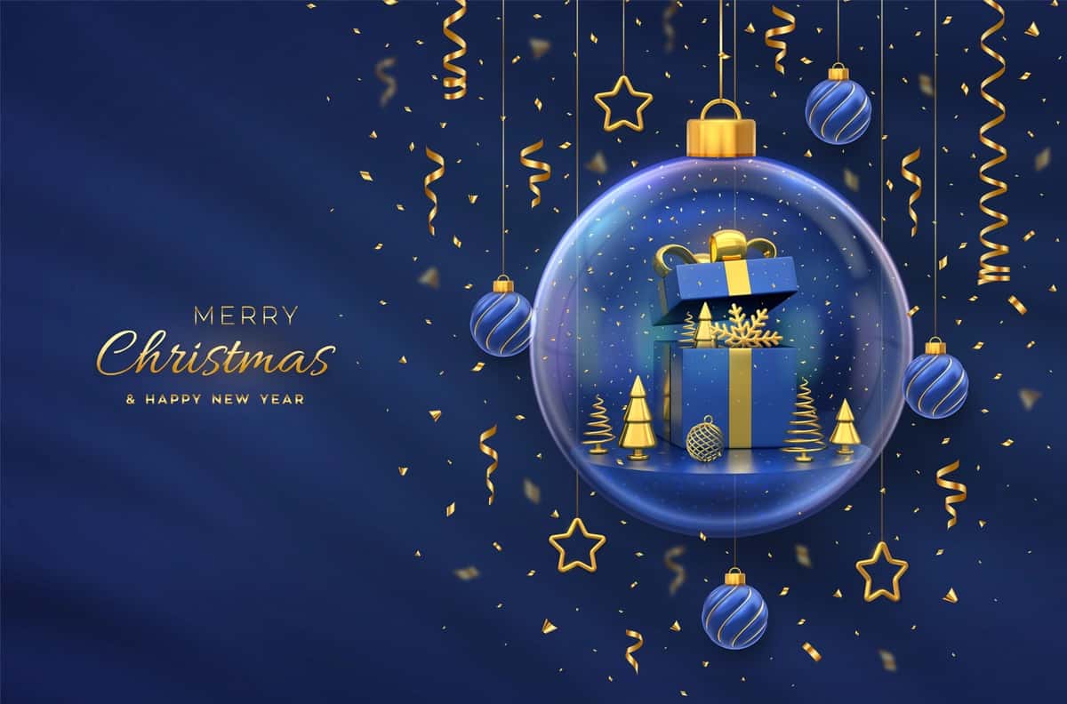 Rojdestvo tabrik kartasi ochiq sovg'a qutisi oltin ko'rgazmali metall archa | Christmas greeting card open gift box gold showflake metallic fir 1
