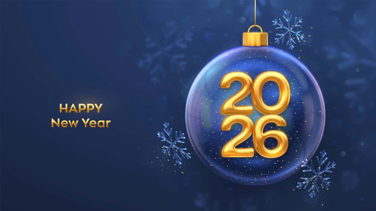 Yangi yilingiz bilan 2026 oltin metall 2026 raqamlari shaffof ichida | Happy new year 2026 golden metallic 2026 numbers inside transparent 1