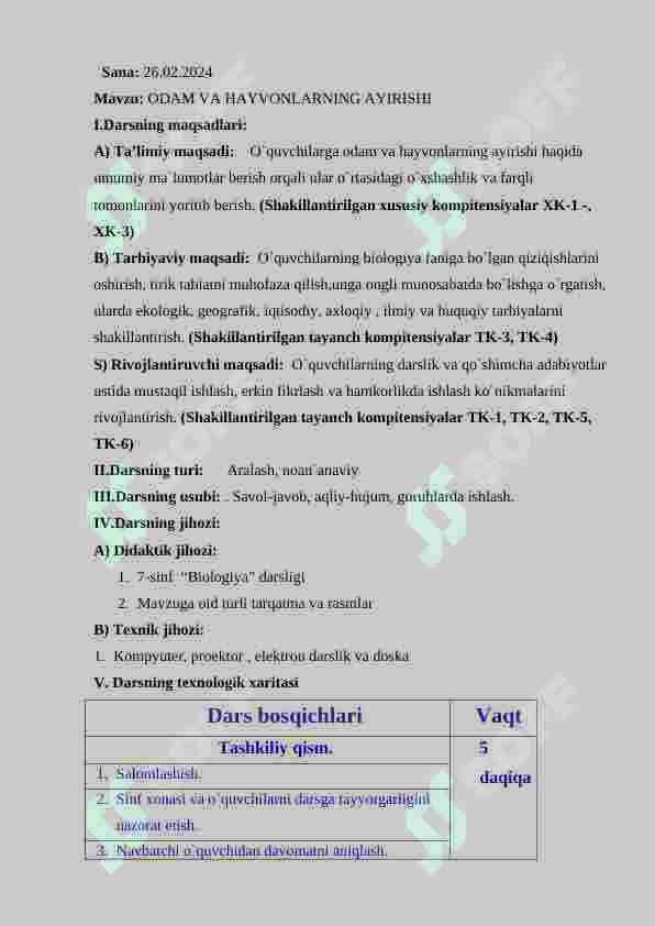 ODAM VA HAYVONLARNING AYIRISHI 2