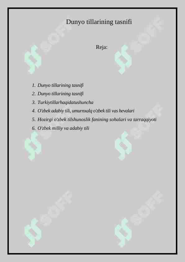 Dunyo tillarining tasnifi
