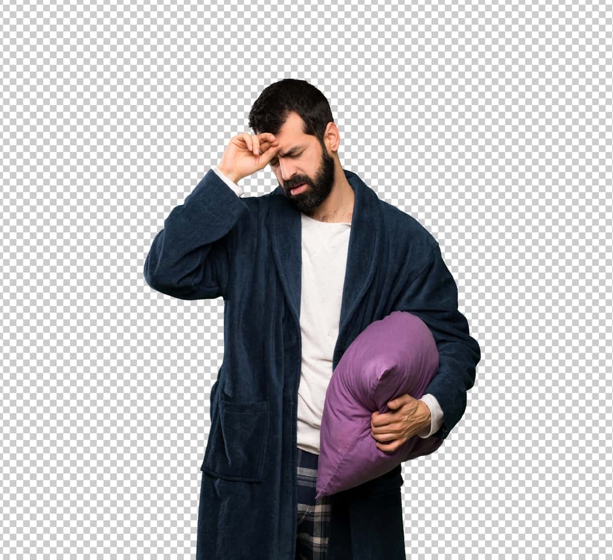 Soqolli pijamali odam charchagan kasal ifodasi | Man with beard pajamas with tired sick expression 1