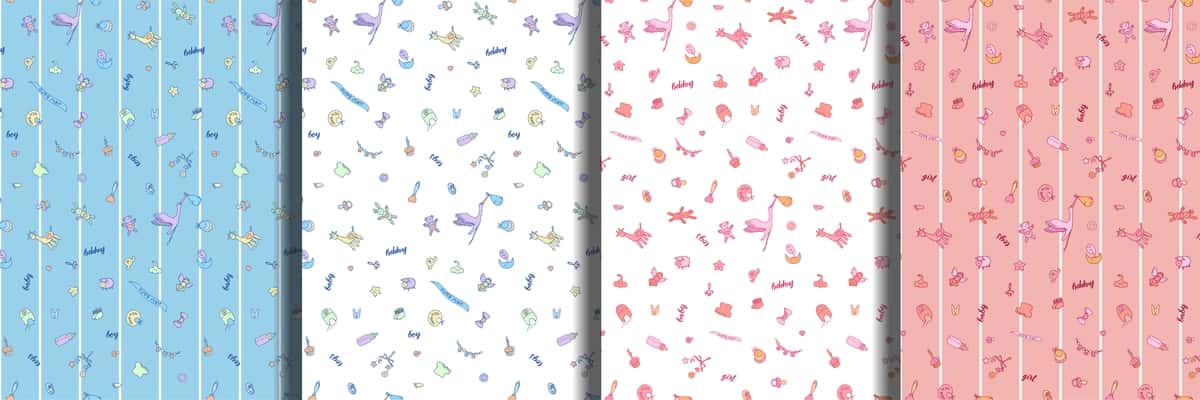 Chaqaloq doodle harflari bilan choksiz naqshlar to'plami | Baby doodle lettering seamless patterns set 1