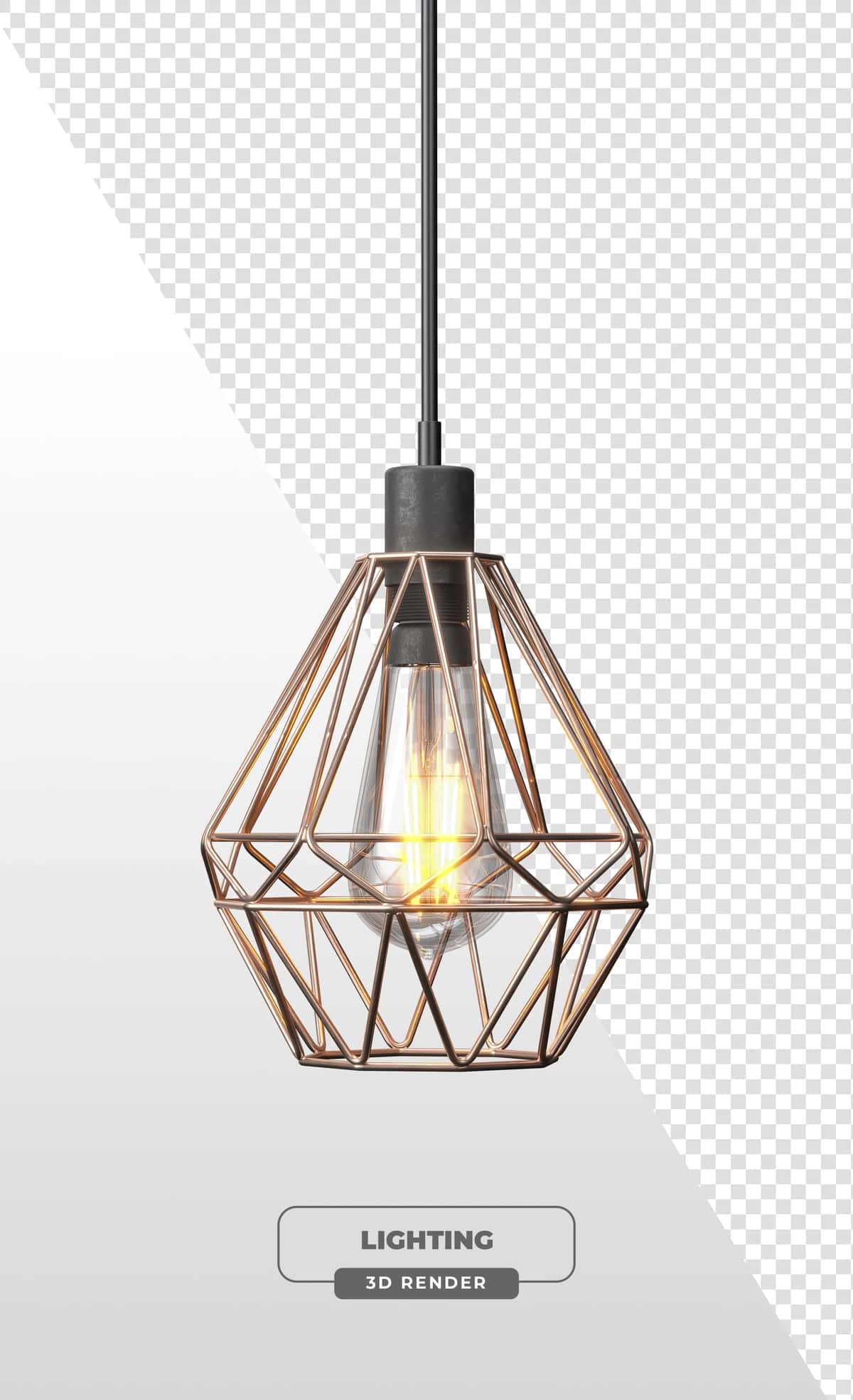 3D sanoat lampochkali geometrik mis simli marjon chiroq | Geometric copper wireframe pendant light with industrial bulb 3d 1