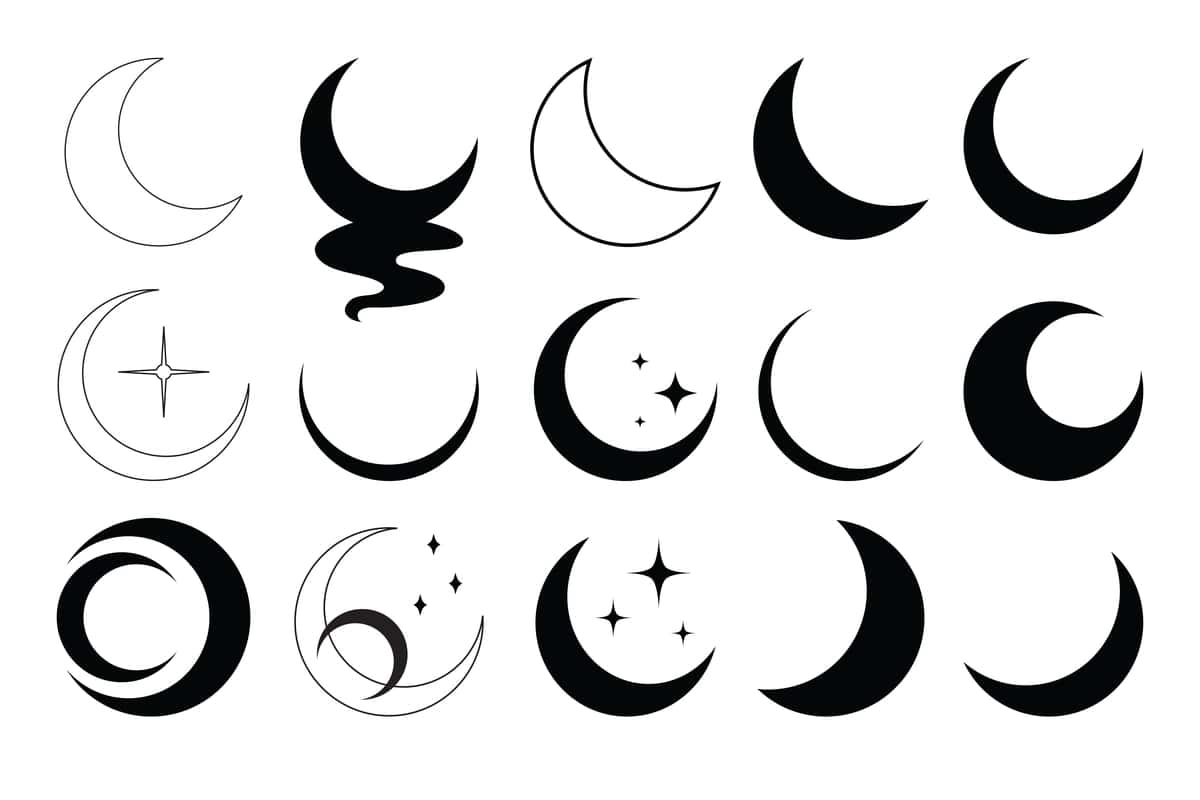 Oy yulduzlari oy fazalari kristallar sehrli belgilar vektor to'plami sharqona | Moon stars moon phases crystals magic symbols vector set oriental 1