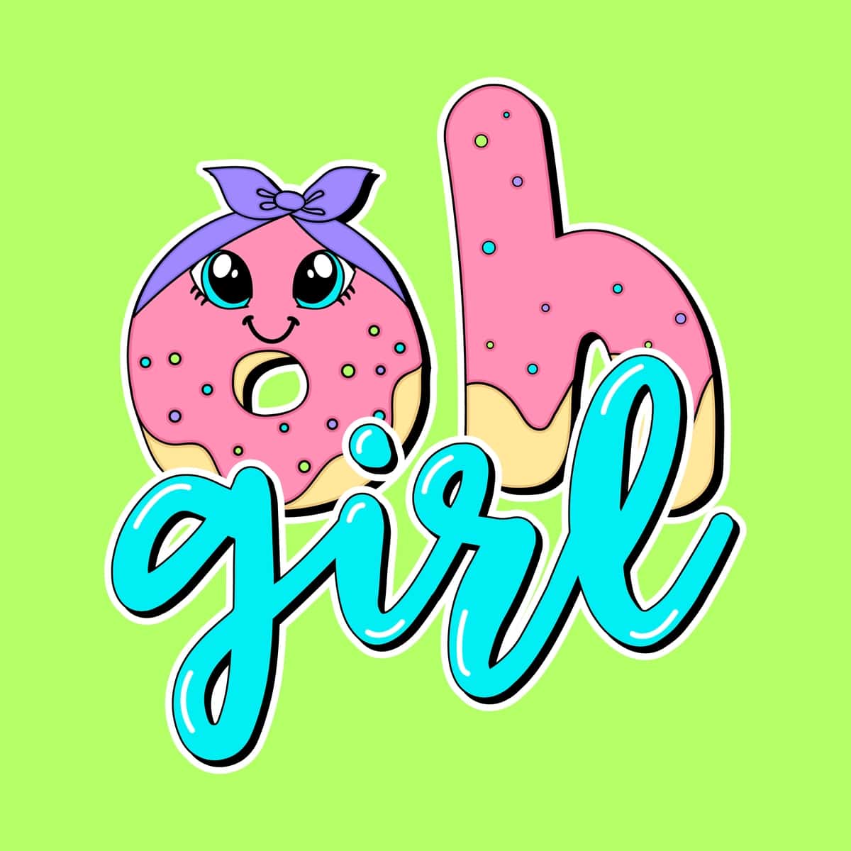 Oh qiz matni yoqimli moda donut xarakterli | Oh girl text with cute fashion donut character 1