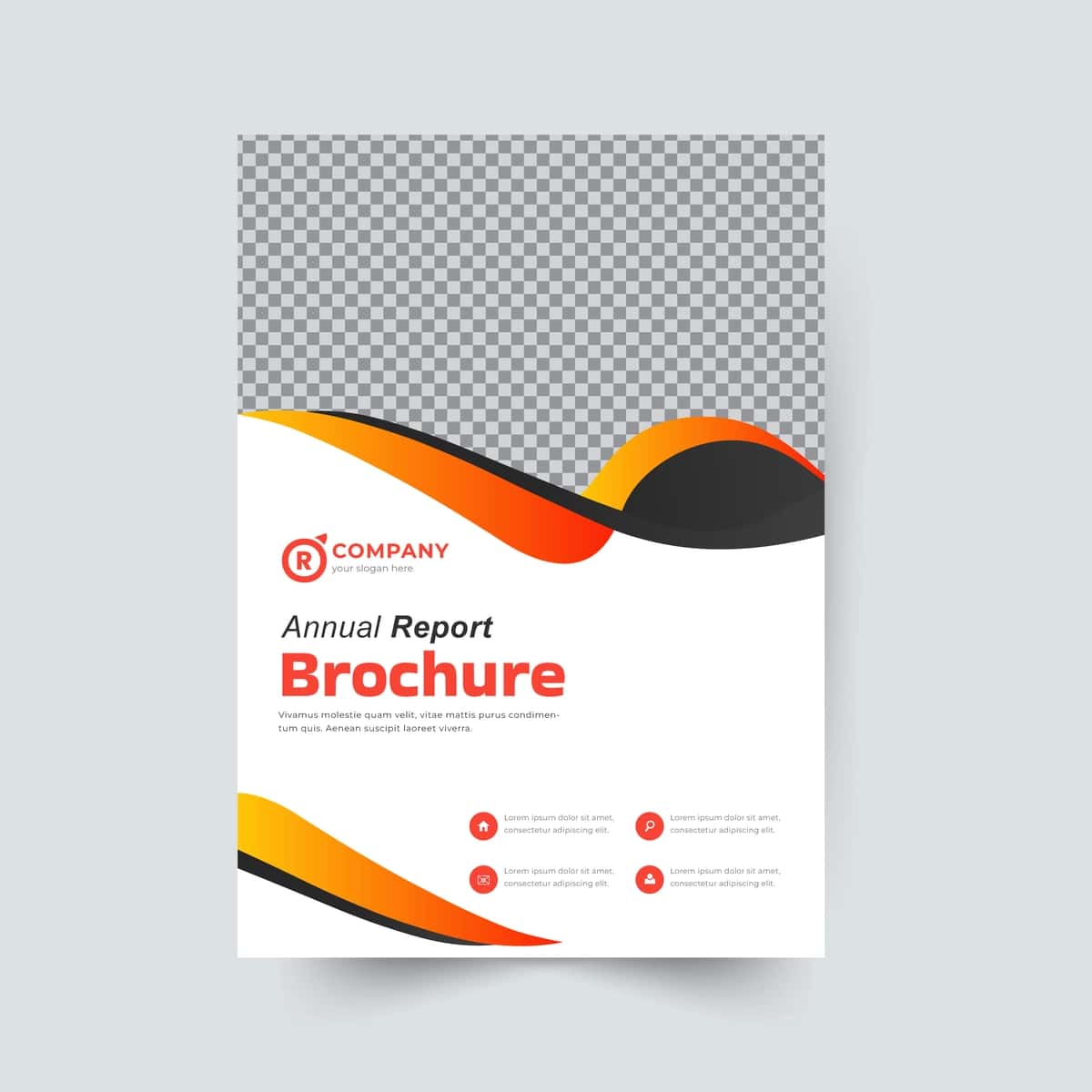Yillik hisobotning rangli fon so'zi bilan broshyura | Brochure with colorful background word annual report 1