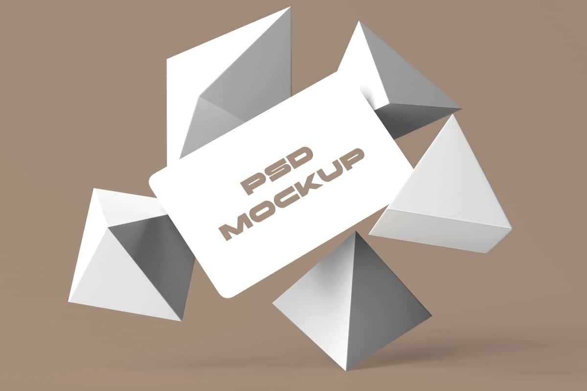 Geometrik shakl maketlari atrofidagi Psd vizitkasi | Psd business card around geometric shape mockup 1