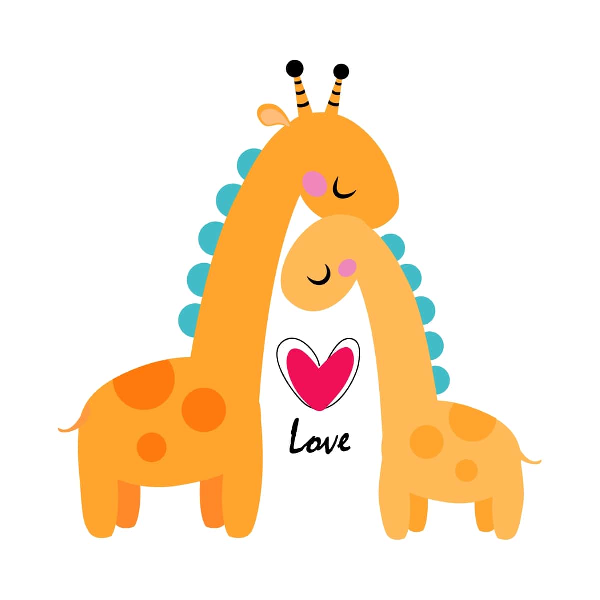 Sevishganlar kunini nishonlash vektori sifatida quchoqlagan jirafa ona bolasi | Giraffe mother cub cuddling as valentine day celebration vector 1