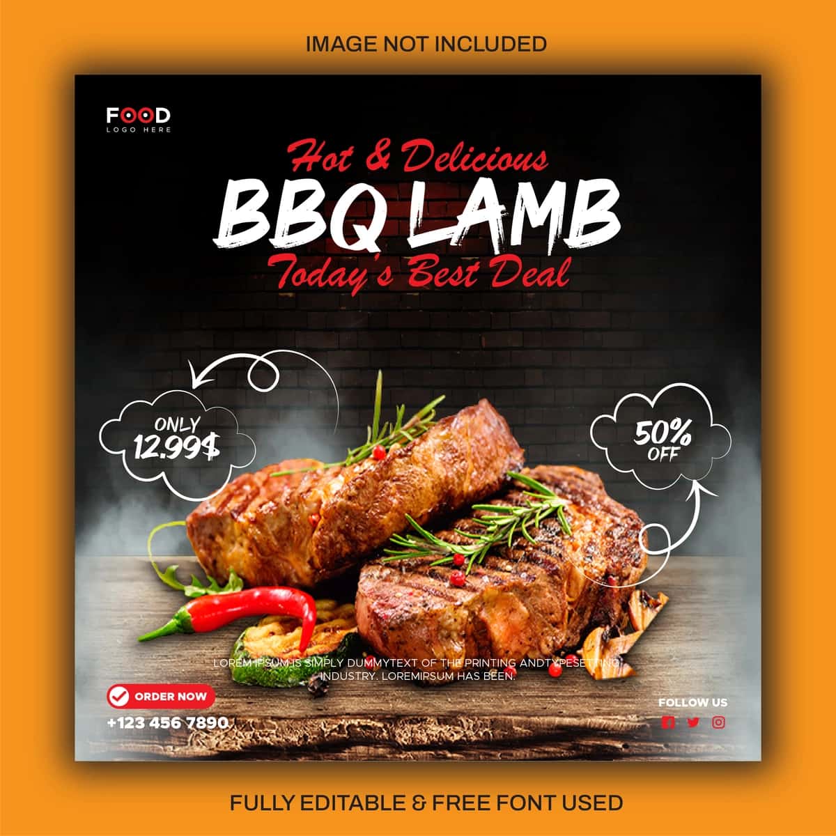Barbekyu ziyofati uchun kvadrat flayer shablonlari dizayni | Bbq party square flyer template design 1