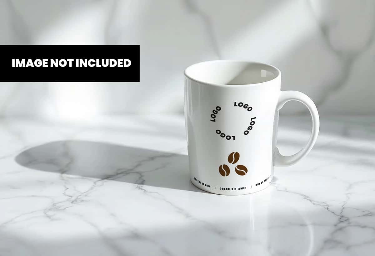 Oq sopol krujka maketi marmar yuzasi | White ceramic mug mockup marble surface 1