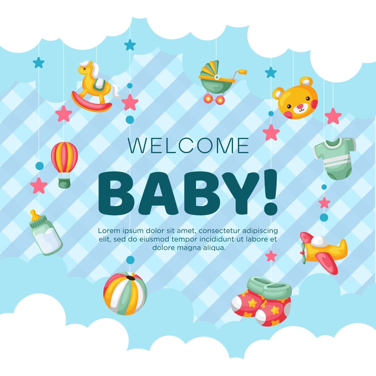 Qo'lda chizilgan chaqaloq e'lonining fon dizayni | Hand drawn baby announcement background design 1