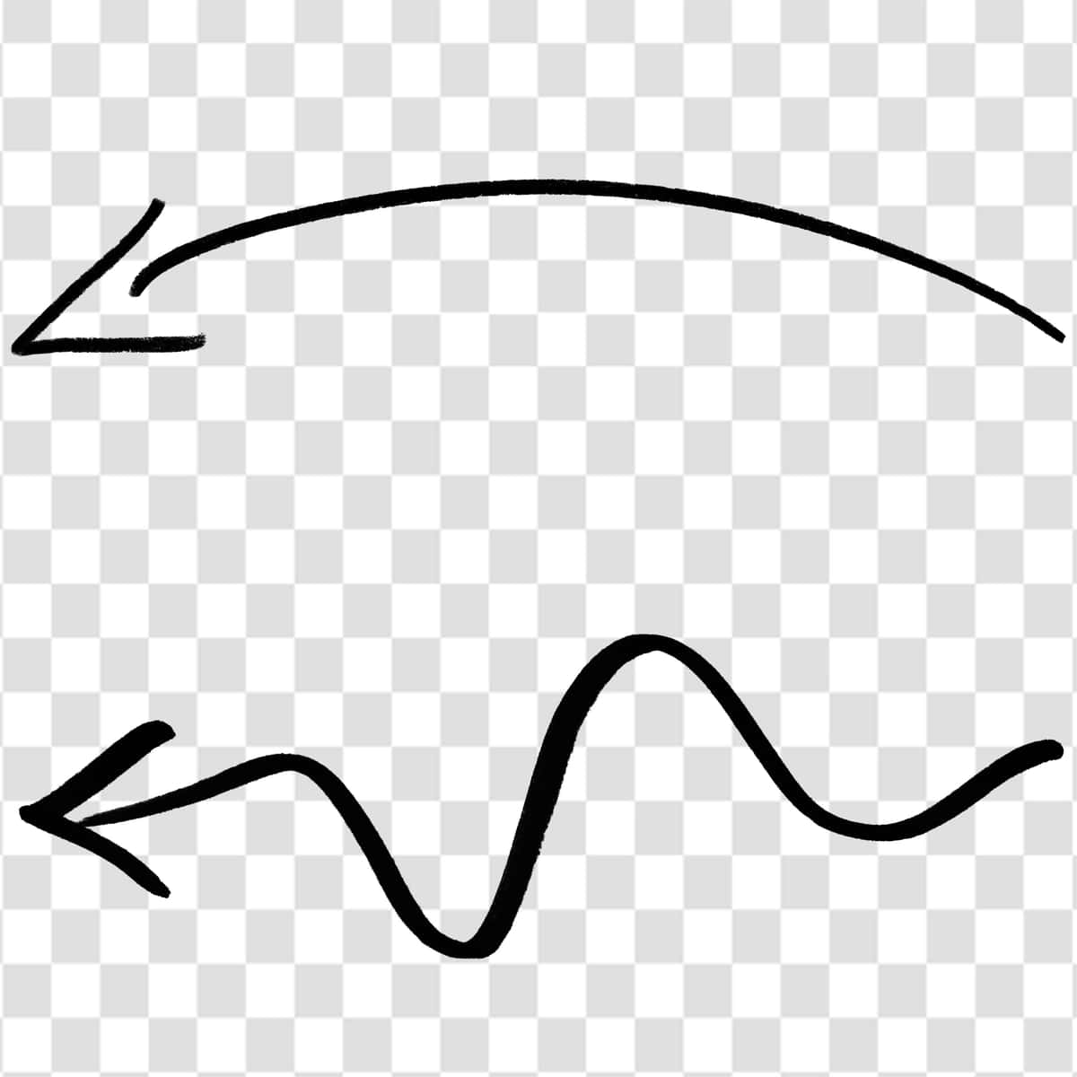 Qo'lda chizilgan chapga qaragan chizmali strelkalar izolyatsiya qilingan shaffof fonni o'rnatdi | Handdrawn sketchy leftward arrows set isolated transparent background 1