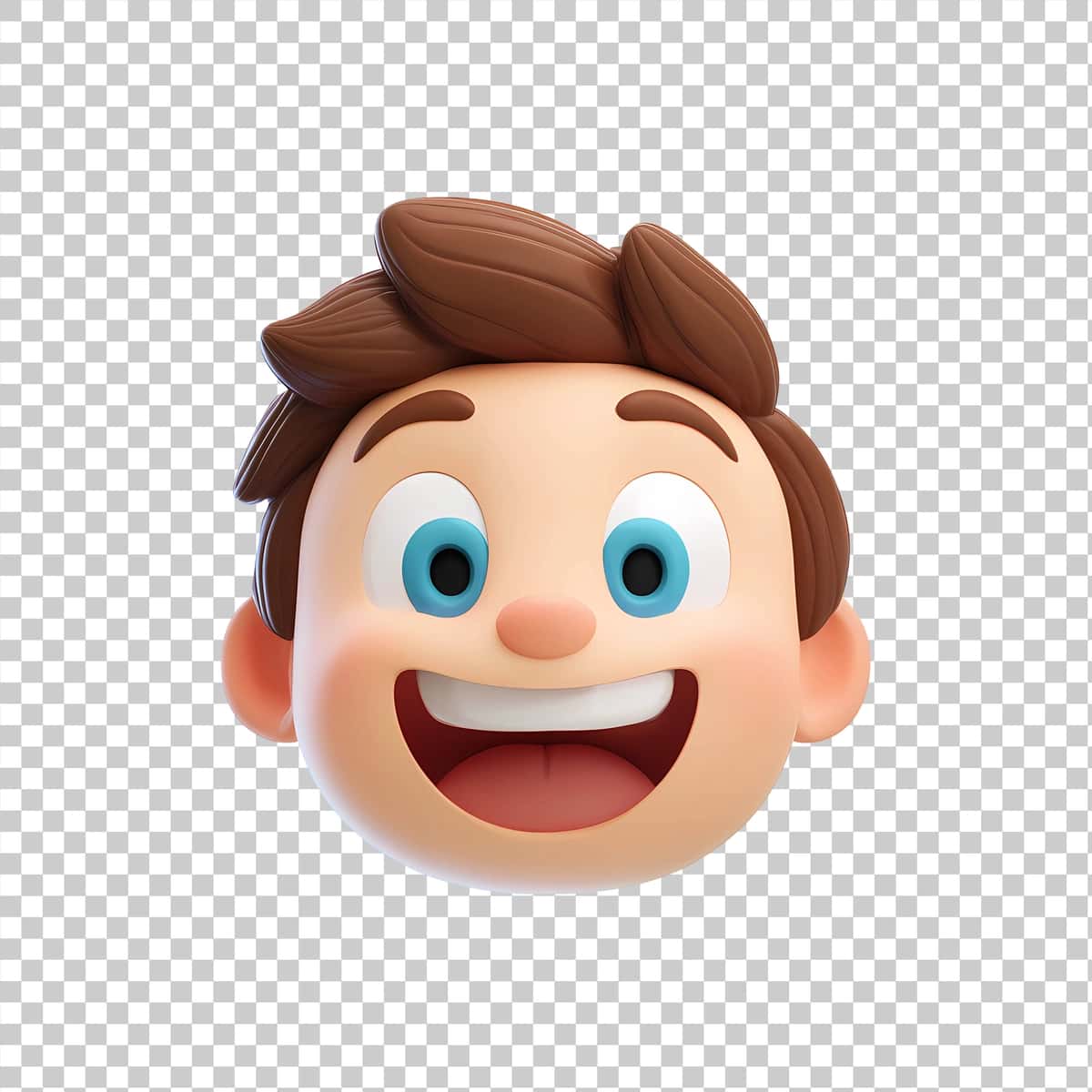3D multfilm bola boshi ko'k ko'zlari shaffof fon bilan jilmayib | 3d cartoon boy head smiling with blue eyes transparent background 1
