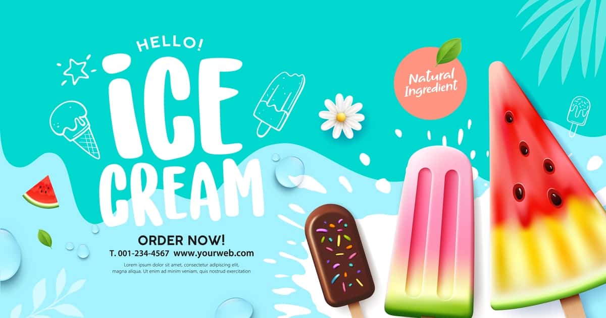 Muzqaymoq yoz savdosi salqin shirin yangi banner afishasi dizayni ko'k | Ice cream summer sale cool sweet fresh banner poster design blue 1