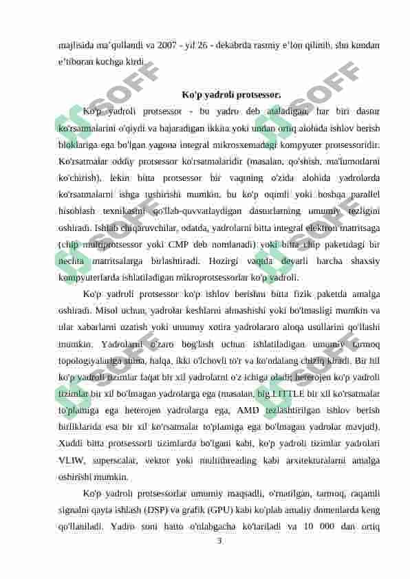 Protsessorlarda qo'llaniladigan zamonaviy parallelashtirish texnologiyalari. 3