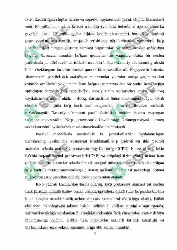 Protsessorlarda qo'llaniladigan zamonaviy parallelashtirish texnologiyalari. 4
