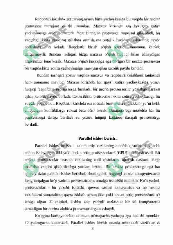 Protsessorlarda qo'llaniladigan zamonaviy parallelashtirish texnologiyalari. 8