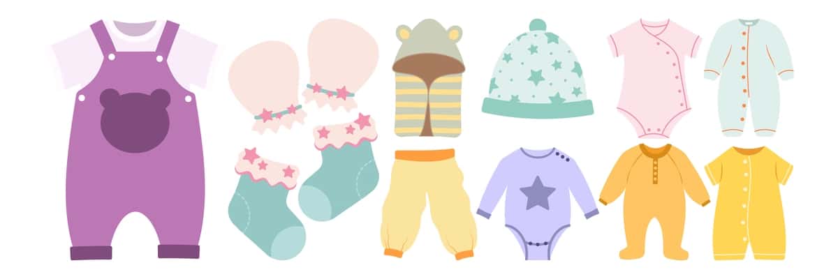 Yassi illyustratsiya to'plami yangi tug'ilgan chaqaloqni parvarish qilish uchun zarur bo'lgan bolalar bog'chasi mebellari | Flat illustration set baby care essentials nursery furniture newborn 1