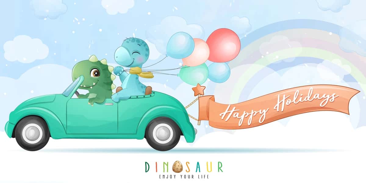 Yoqimli dinozavr akvarel tasviri bilan mashina haydamoqda | Cute dinosaur driving car with watercolor illustration 1