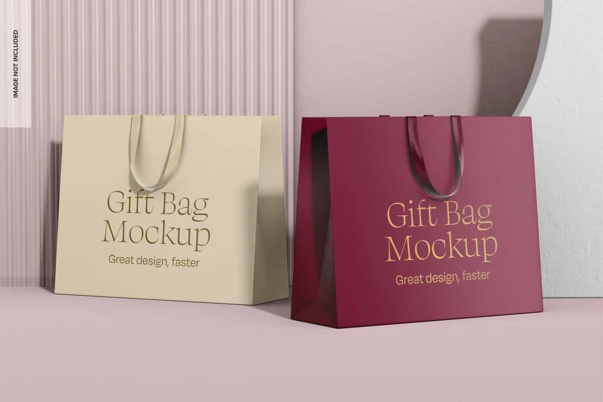 Tutqich maketi bilan nafis sovg'a sumkalari chap o'ng ko'rinishda | Elegant gift bags with handle mockup left right view 1