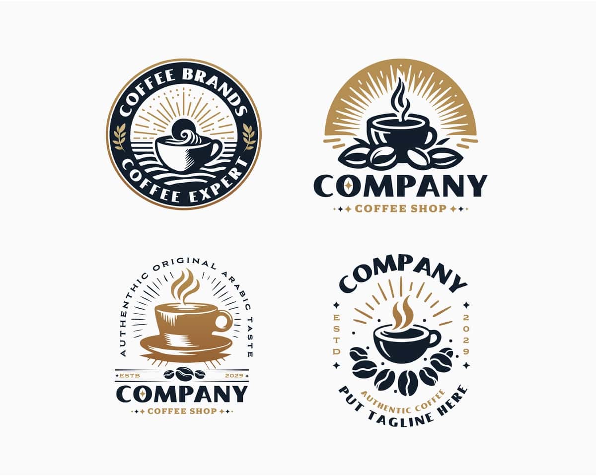 Hashamatli oqlangan arabica tilla qahva qovurilgan qalin monoline logotipi shablon | Luxury elegant arabica gold coffee roasted bold monoline logo template 1