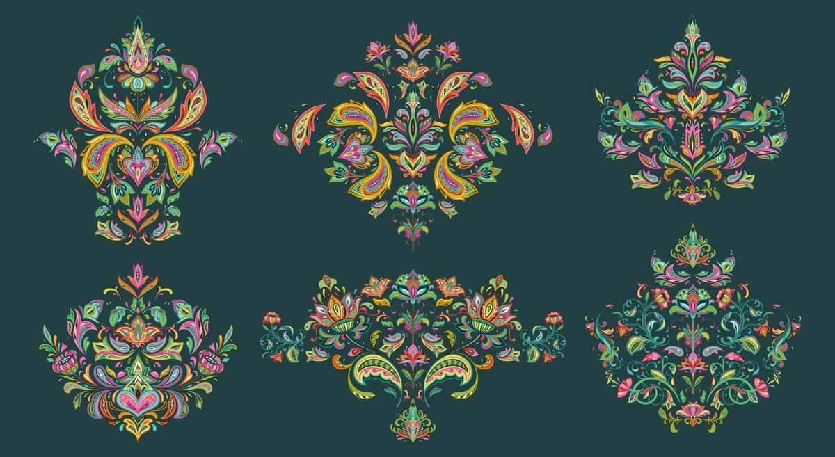 Paisley naqshli oltita vektorli sharqona naqshlarni o'rnating | Set six vector oriental motifs with paisley ornament 1