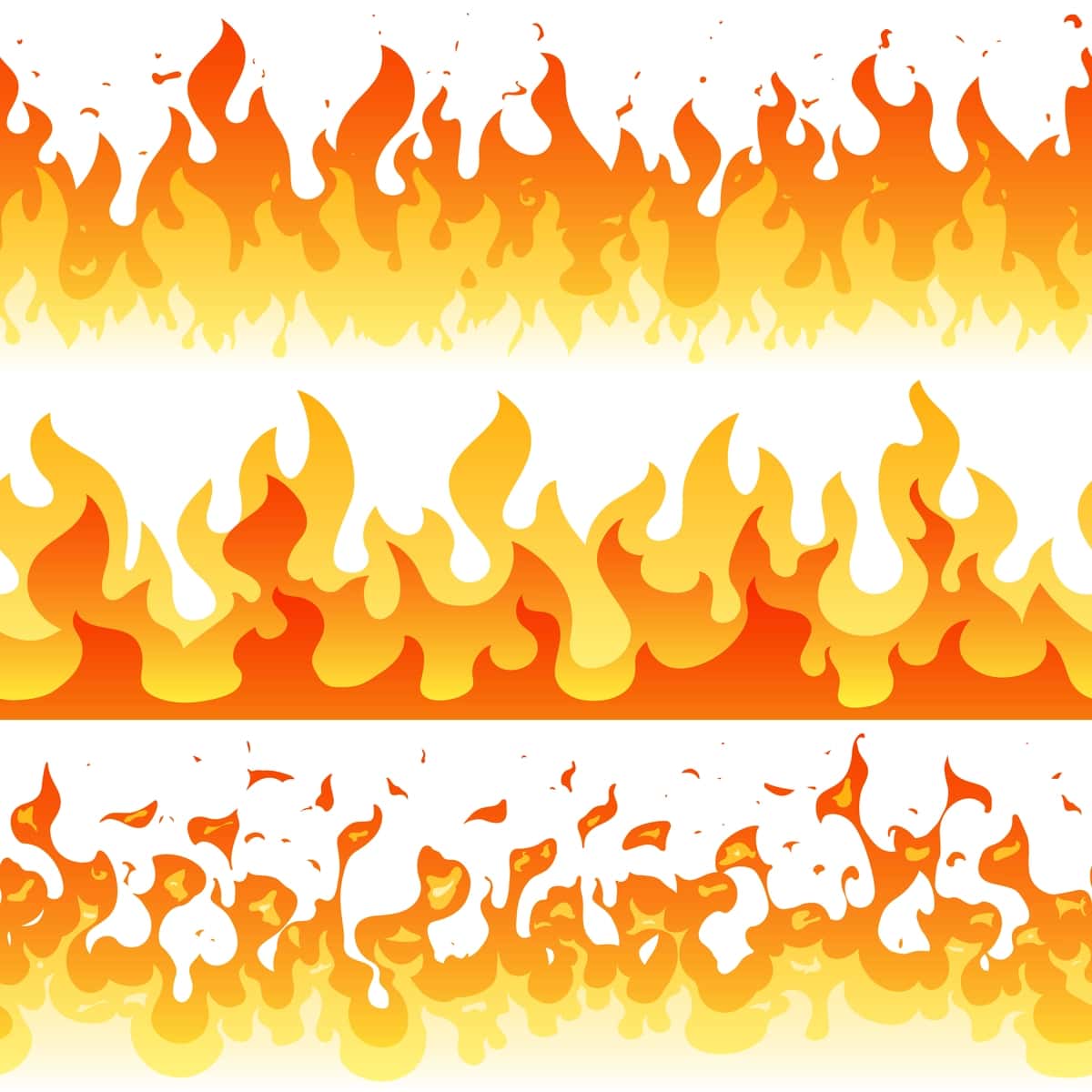 Multfilm olov alangasi vektori choksiz ramka chegaralari | Cartoon fire flame vector seamless frame borders 1
