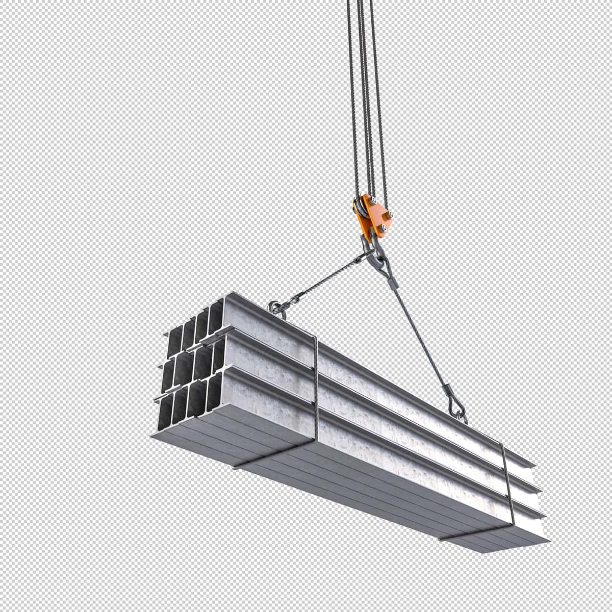 Po'lat nurlar kran bilan ko'tarilmoqda shaffof fon | Steel beams being lifted by crane transparent background 1