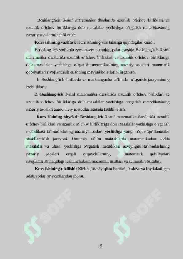 Uzunlik o‘lchоvlarining nazariy asоsi va uni o‘rganish mеtоdikasi. (1-4 sinf misolida) 5