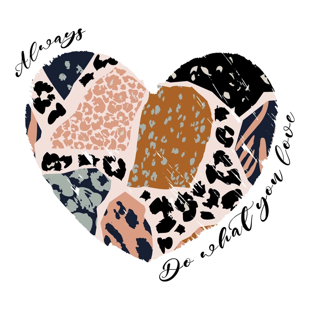 Hayvonlar naqshlari bilan bezatilgan yurakli futbolka dizayni zamonaviy ilhomlantiruvchi iqtibos | Heart tshirt design with animal prints inspirational quote trendy 1
