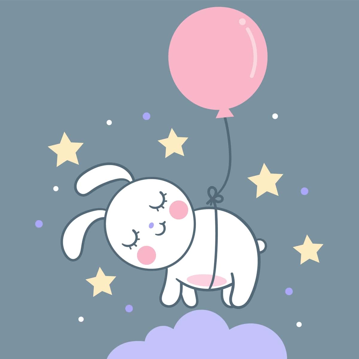 Yoqimli quyon quyon vektor uxlayotgan osmon | Cute bunny rabbit vector sleeping sky 1