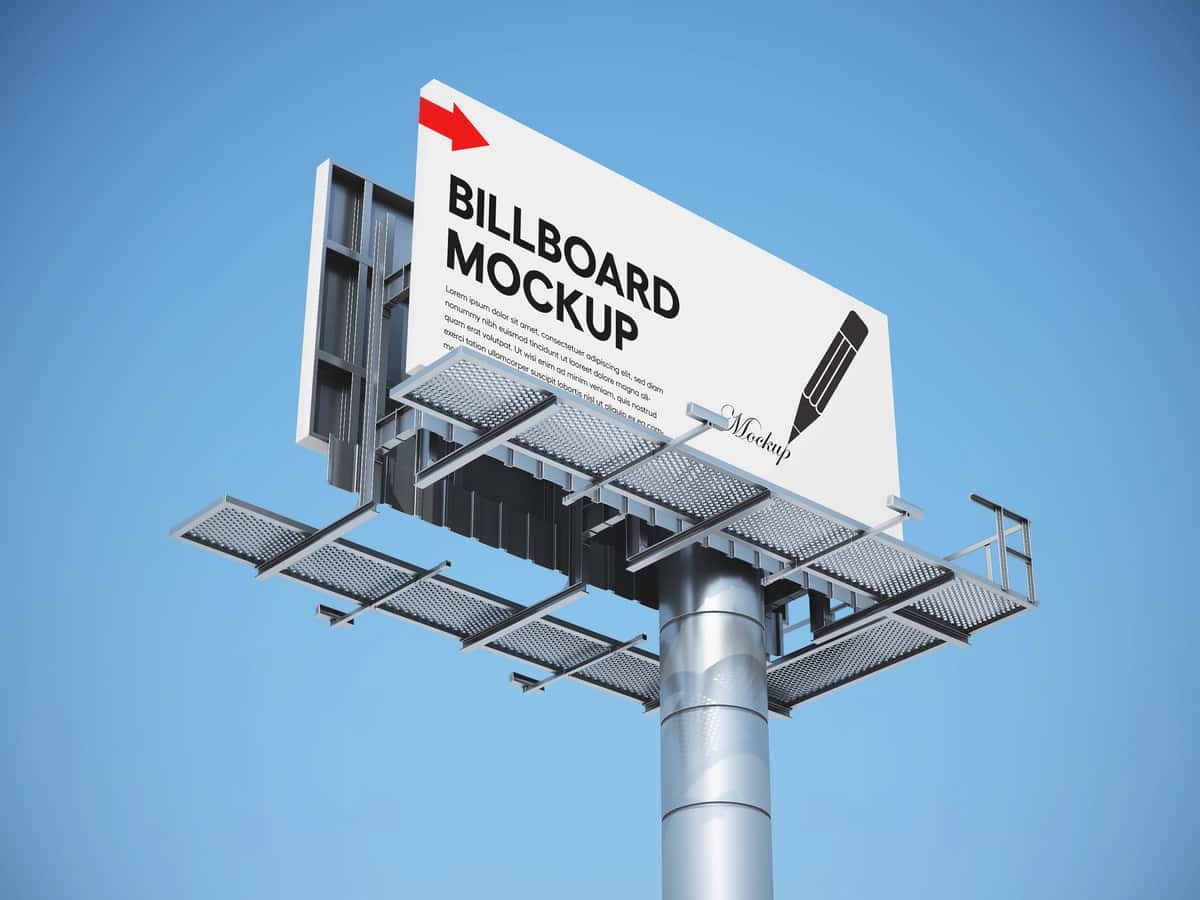 Moviy osmonga qarshi reklama taxtasi maketi | Billboard mockup against blue sky 1