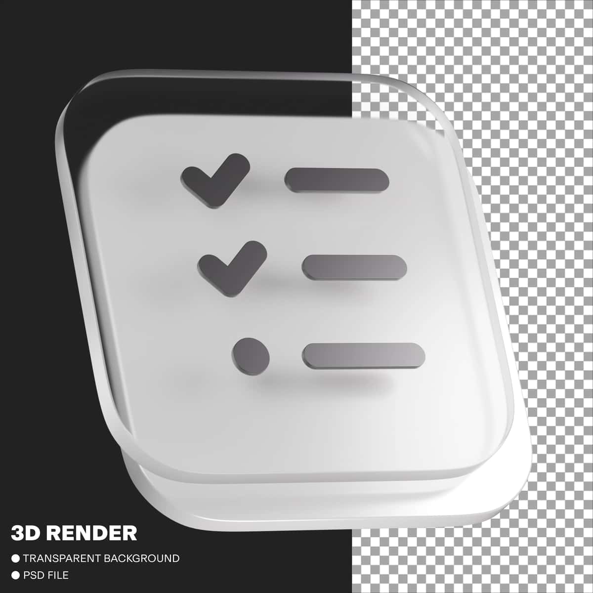 Ro'yxatni tekshiring kvadrat shisha oq qora 3D png shaffof tasvir | List check square glass white black 3d png transparent image 1