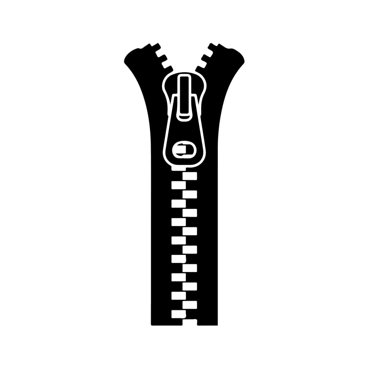 Qora, oq qisman ochiq fermuar belgisi | Black white partially open zipper icon 1