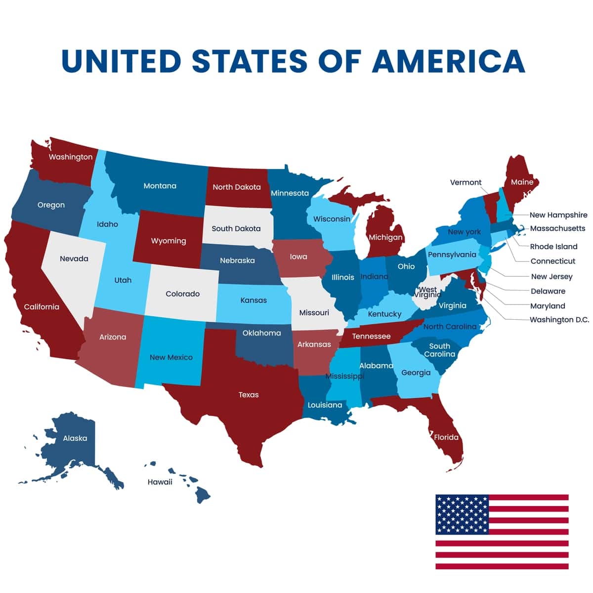 Bayroq bilan ajratilgan oq fon bilan AQSh xaritasi | Map usa with flag isolated white background 1