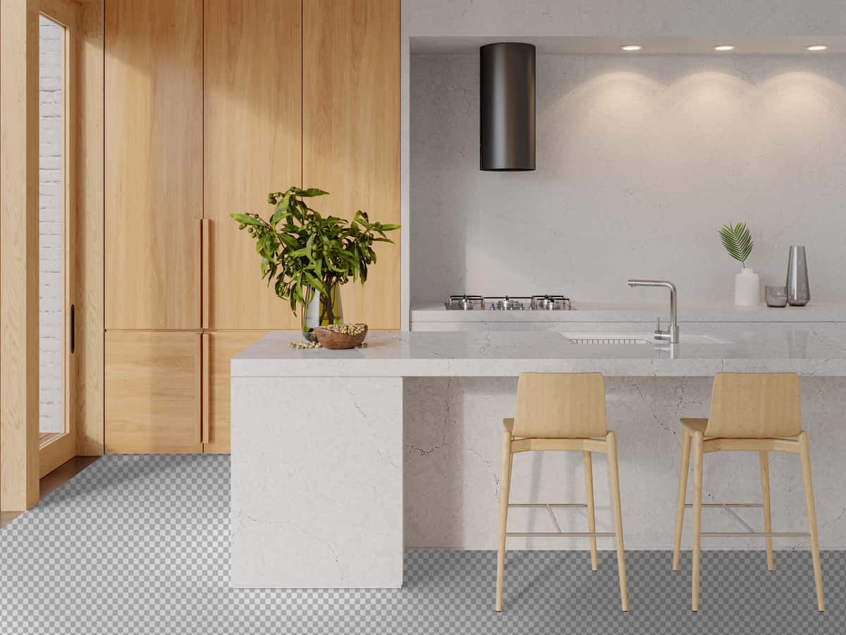 Orol taburelari bilan zamonaviy oshxona interyeri | Modern kitchen interior with island bar stools 1