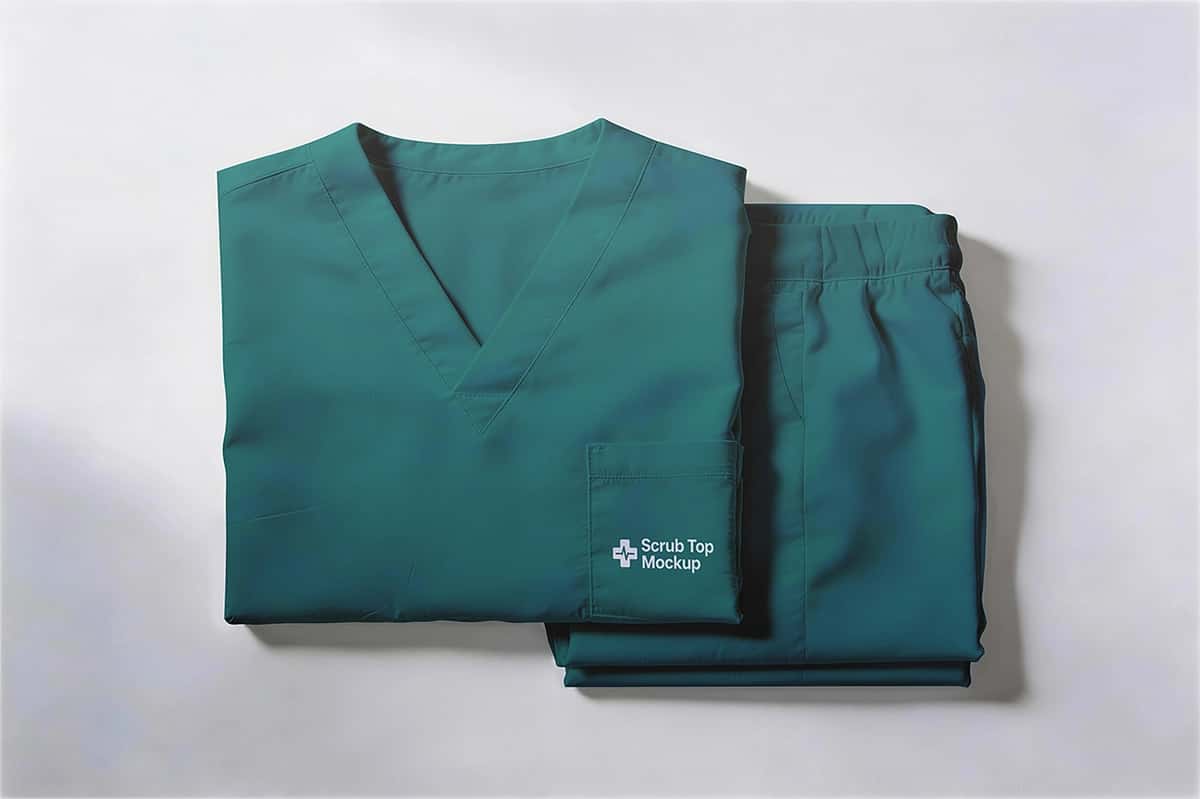 Buklangan yashil tibbiy skrablarning yagona maketi | Folded green medical scrubs uniform mockup 1