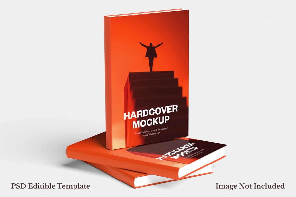 Motivatsion muvaffaqiyat mavzusi bilan qattiq muqovali kitob maketi | Hardcover book mockup with motivational success theme 1