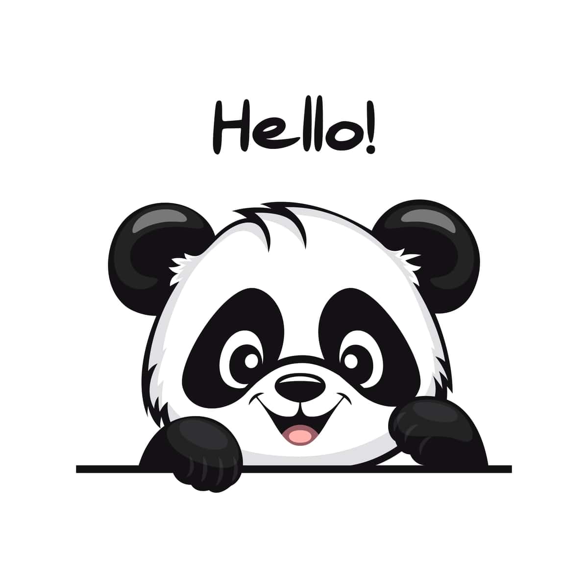 Vektorli maftunkor multfilm panda qo‘lini silkitmoqda, “Assalomu alaykum” demoqda | Vector charming cartoon panda waving his hand saying hello adorable 1