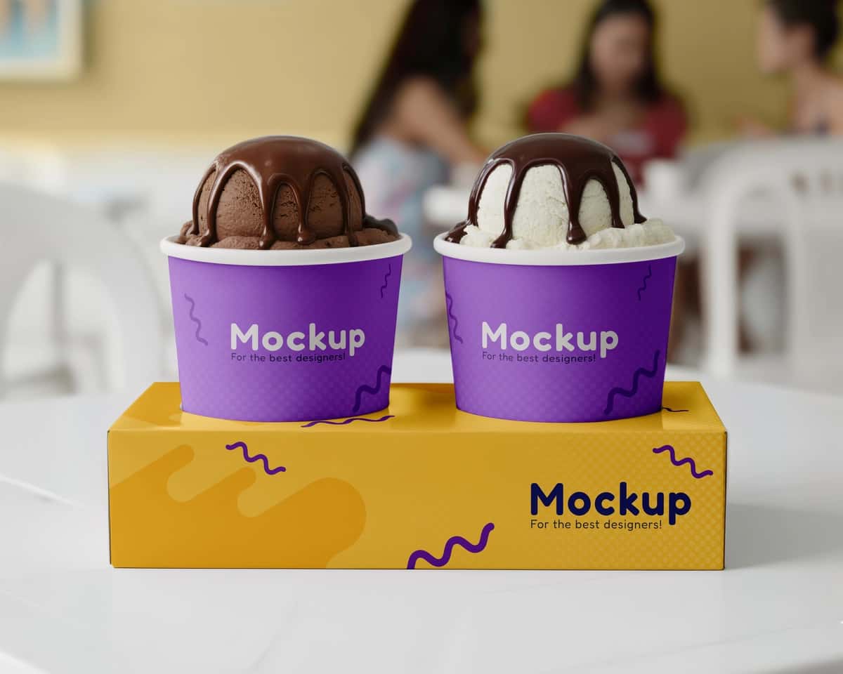 Oq fonda muzqaymoq qutisi maketi | Mockup ice cream box tub white background 1